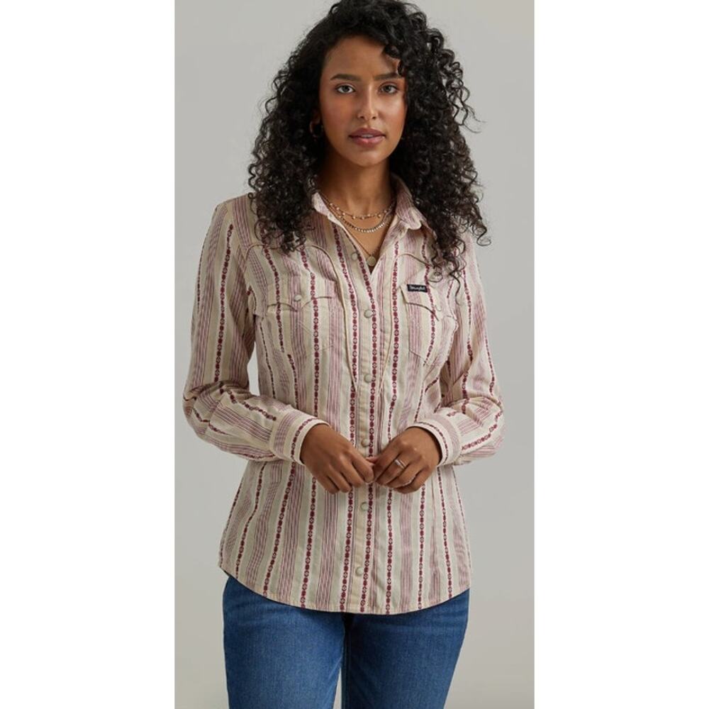 NWOT Wrangler Women's Retro Stripe Western Snap Shirt Size Large